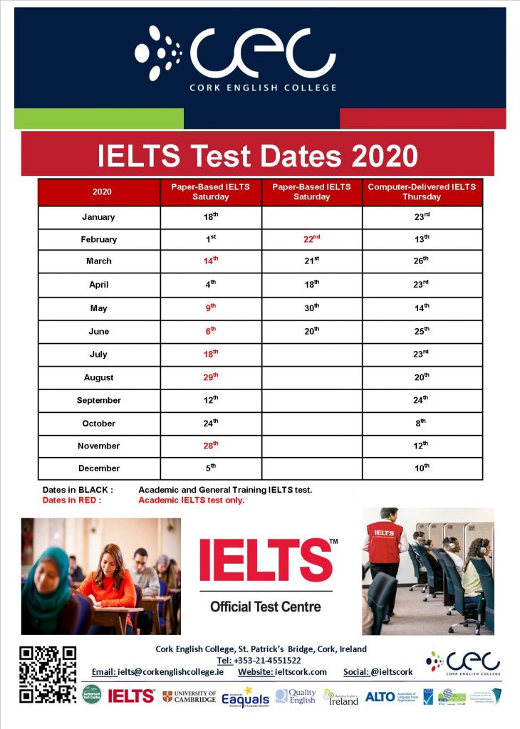 Ielts Test Dates 2020 Cec Your Ielts Test Centre In Cork Ireland