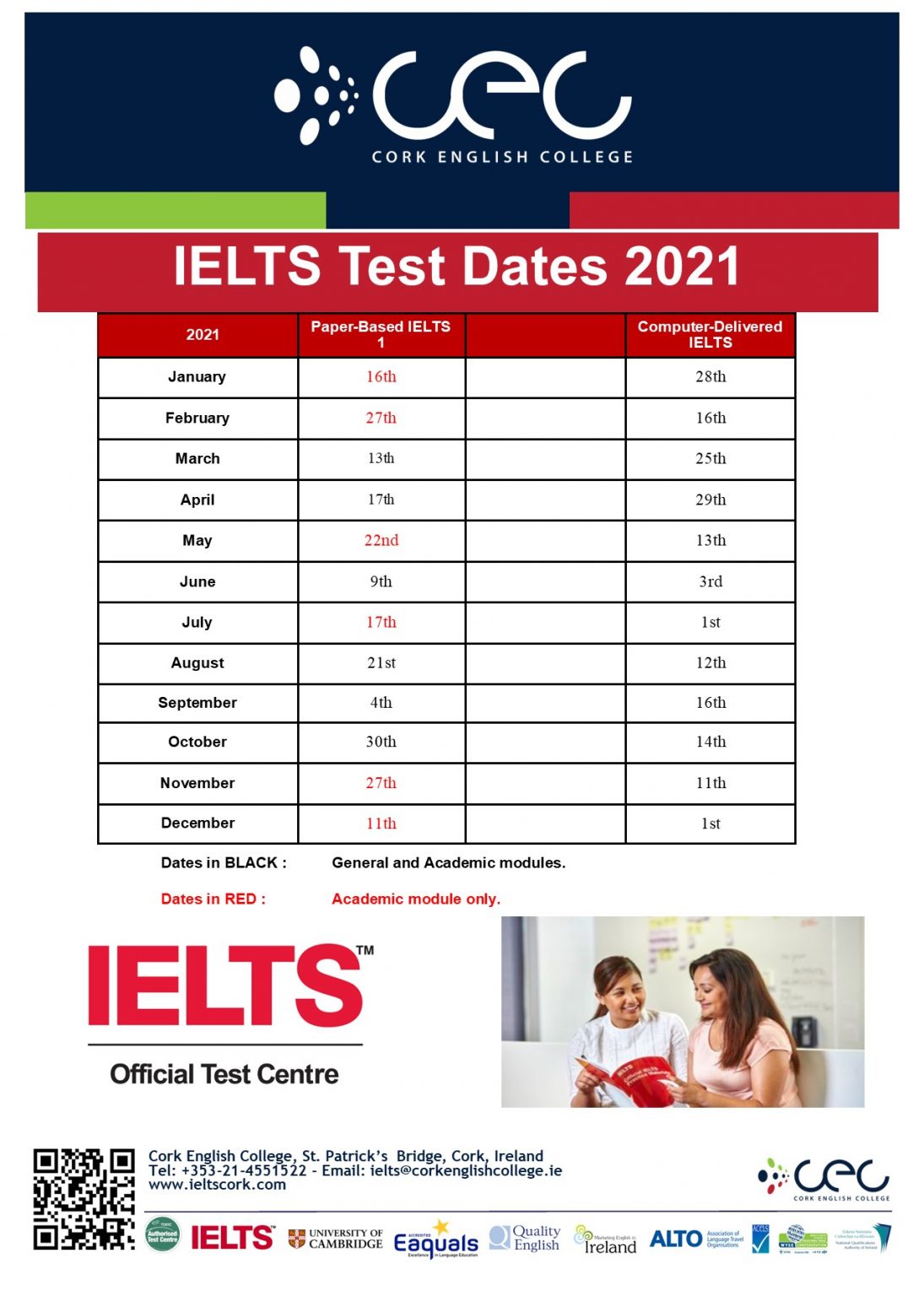 Test Dates CEC Your IELTS Test Centre in Cork, Ireland